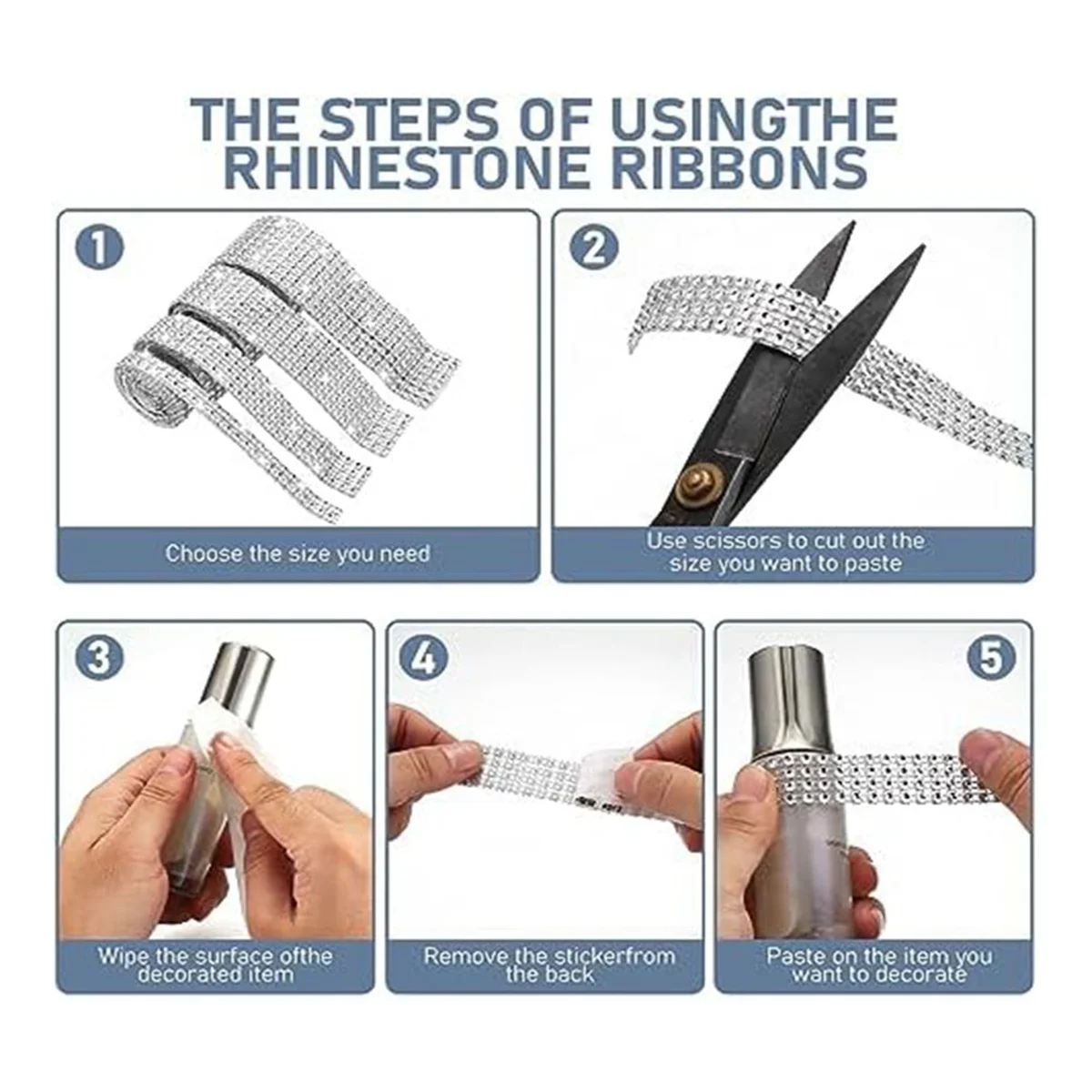 Rhinestone Ribbon,4 Rolls of Self-Adhesive Rhinestone Strips, Diamond –  League-Of-Your-Own